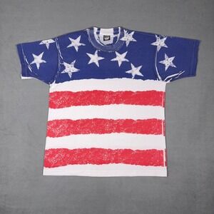 Vintage 90s USA Flag All Over Print T-Shirt Screen Stars Best Single Stitch XL